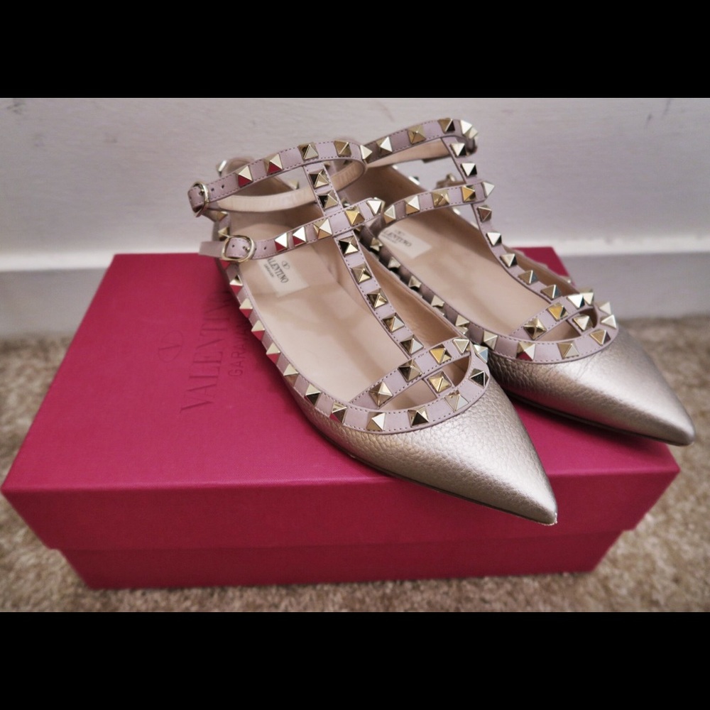 Valentino Rockstud Metallic Pointy Toe Pumps